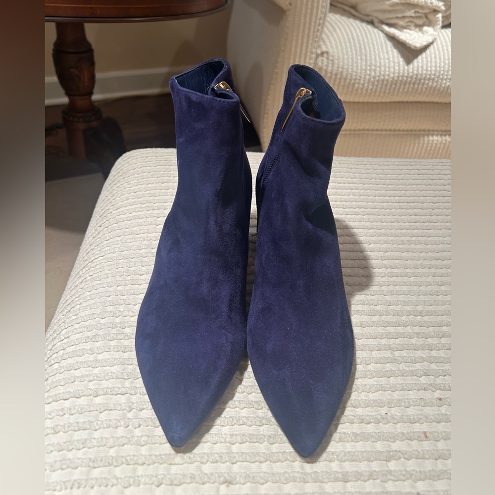 L’AGENCE Women's Jeanne Blue Suede Block Heel Boots - MSRP $545
